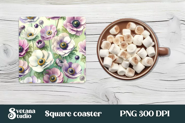 Anemone square coaster | Summer coaster | Flower coaster