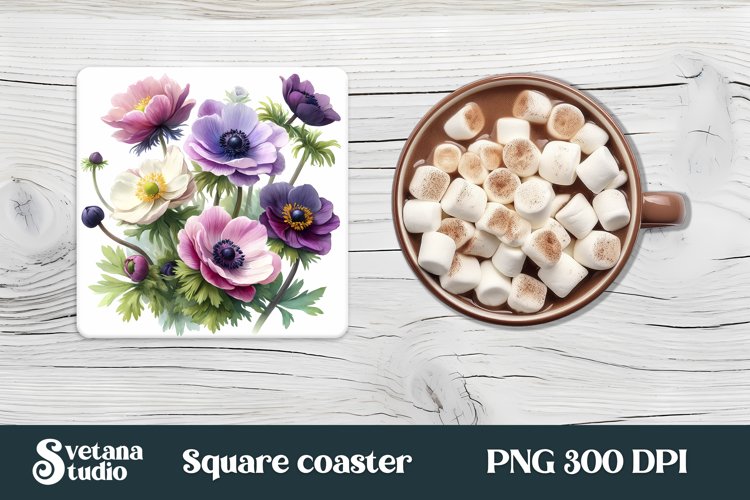 Anemone square coaster | Summer coaster | Flower coaster example image 1