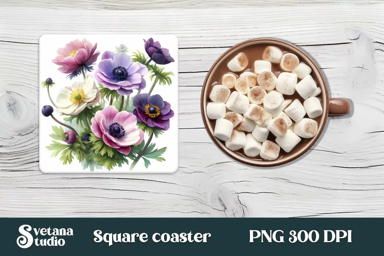 Anemone square coaster | Summer coaster | Flower coaster
