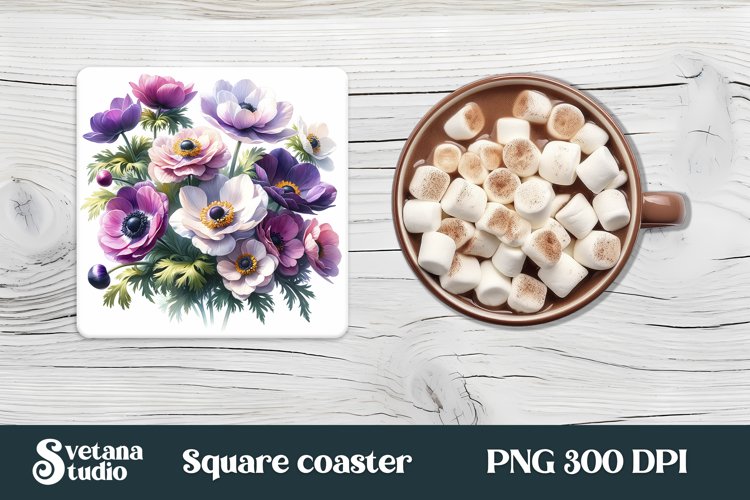 Anemone square coaster | Summer coaster | Flower coaster example image 1