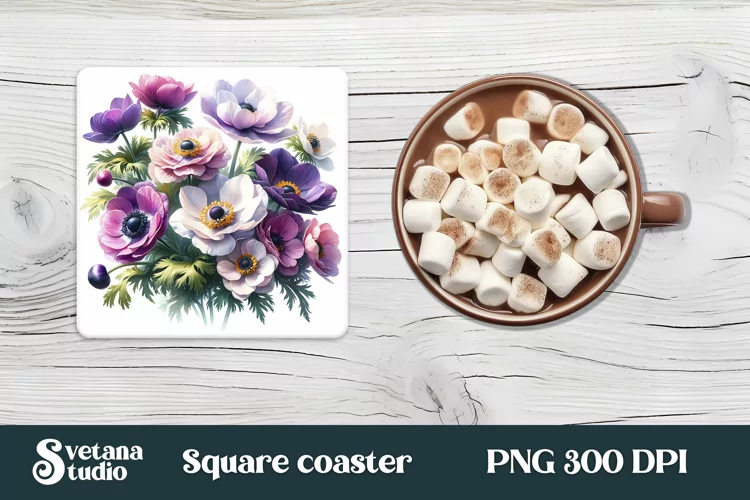 Anemone square coaster | Summer coaster | Flower coaster