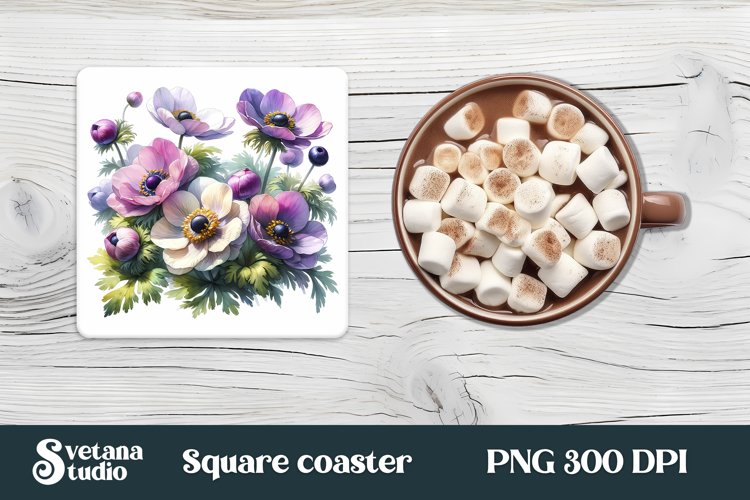 Anemone square coaster | Summer coaster | Flower coaster example image 1