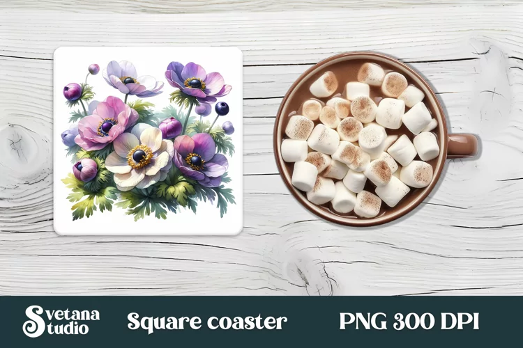 Anemone square coaster | Summer coaster | Flower coaster