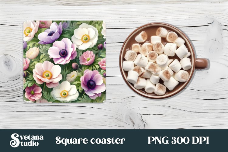 Anemone square coaster | Summer coaster | Flower coaster
