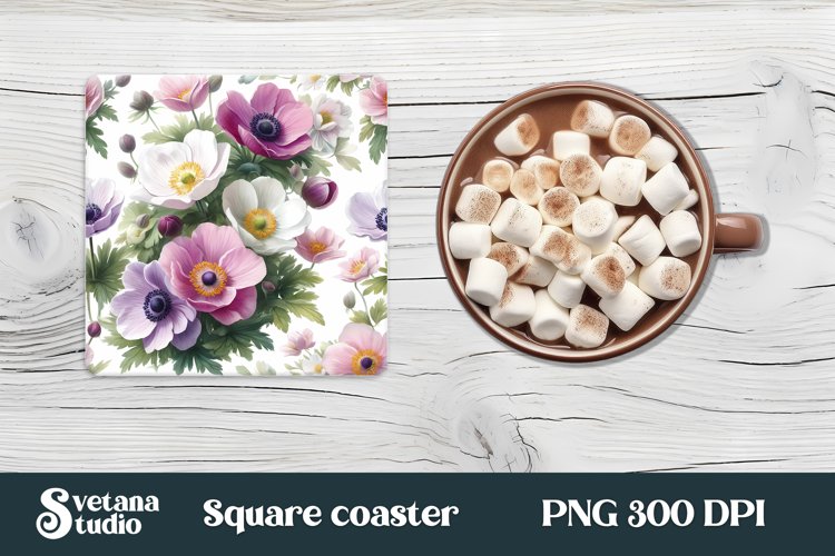 Anemone square coaster | Summer coaster | Flower coaster
