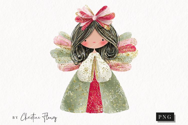 Brush Stroke Christmas Angel Clipart | Preppy Christmas PNG