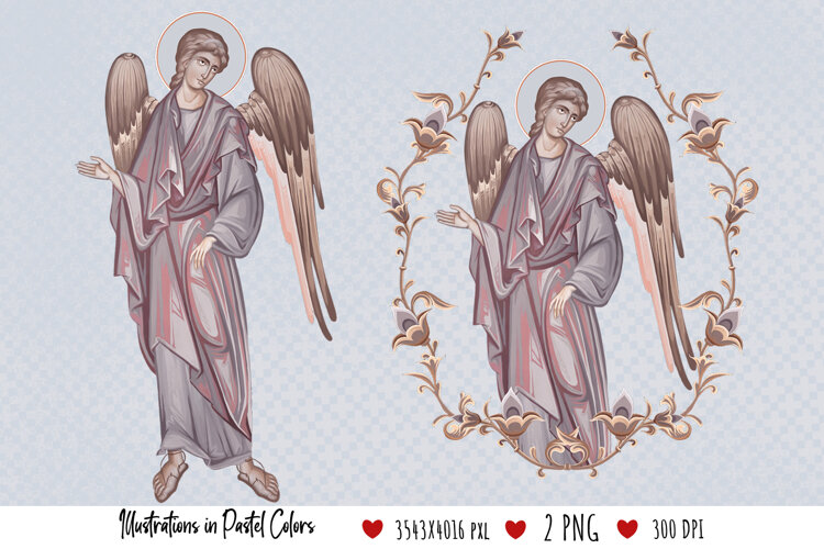 Guardian Angel. Christian illustration in Byzantine Style example image 1