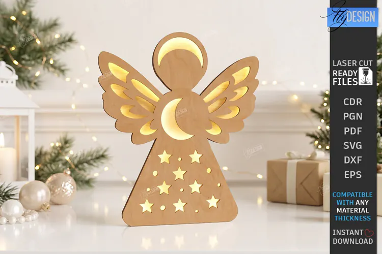 Wooden Angel Night Light Laser Cut | 3D Layered Christmas