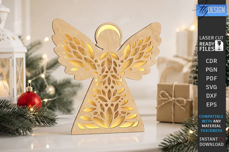 Wooden Angel Night Light Laser Cut | 3D Layered Christmas