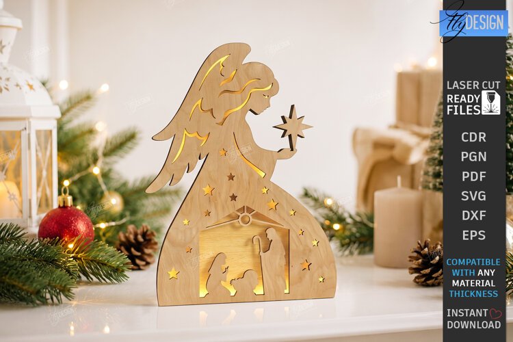 Wooden Angel Night Light Laser Cut | 3D Layered Christmas example image 1