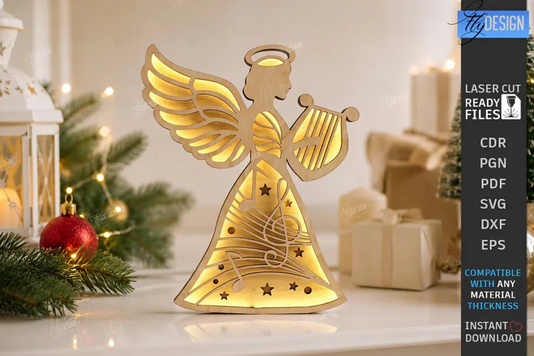 Wooden Angel Night Light Laser Cut | 3D Layered Christmas