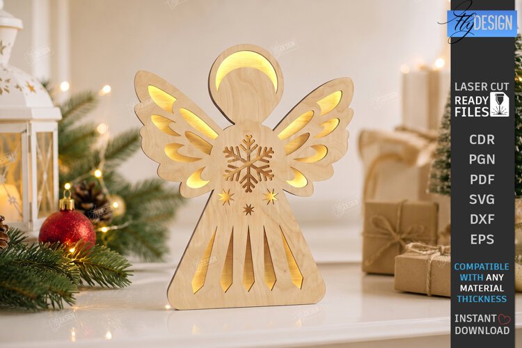 Wooden Angel Night Light Laser Cut | 3D Layered Christmas example image 1