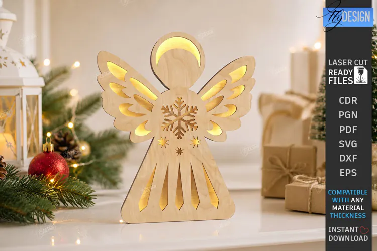 Wooden Angel Night Light Laser Cut | 3D Layered Christmas