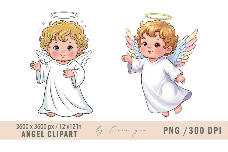 Cute Baby Angels Clipart- 2 PNG for Baptism & Baby Shower