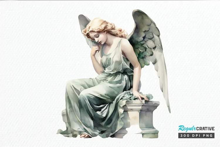 Angel Statue Watercolor PNG Clipart