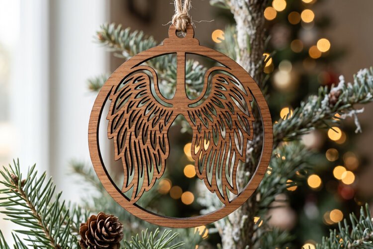 Angel Wings Ornament SVG Laser Cut Wood Winter Decoration example image 1