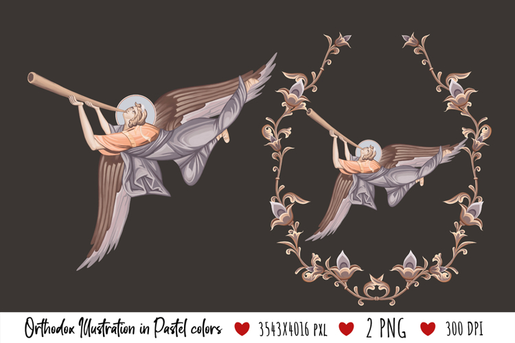 Greek Religious Byzantine Style Illustration with Angel
