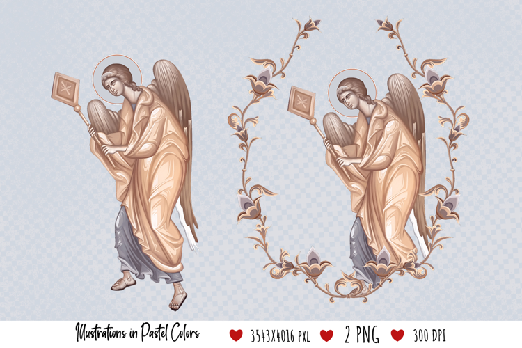 Christian Pastel Illustration with Angel in Byzantine style