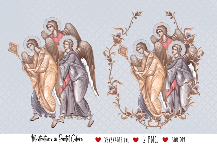 Angels. Christian Pastel Illustration in Byzantine Style