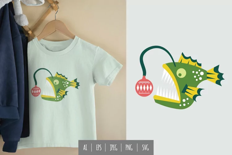 Anglerfish and Christmas Bauble illustration
