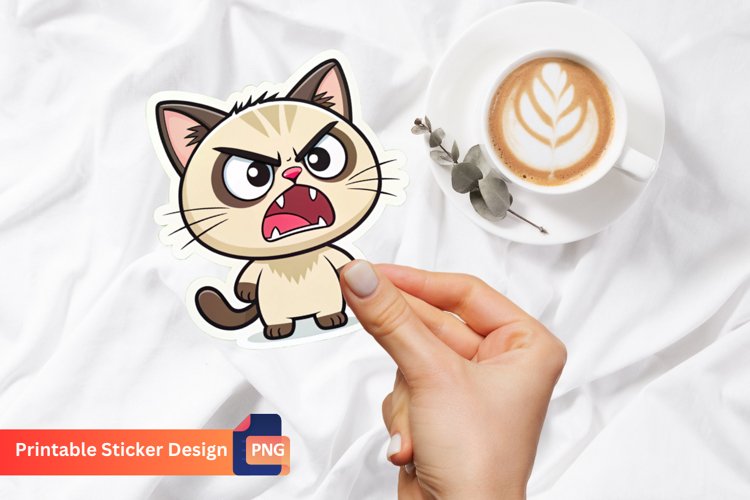 Angry Cat Emoji Sticker, Cartoon Cat Emoticon Sticker Design