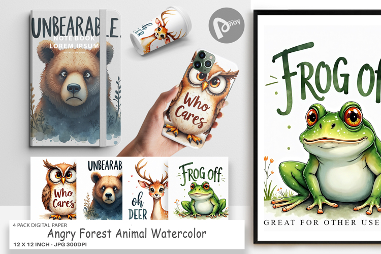 Angry Forest Animal Art Digital Paper