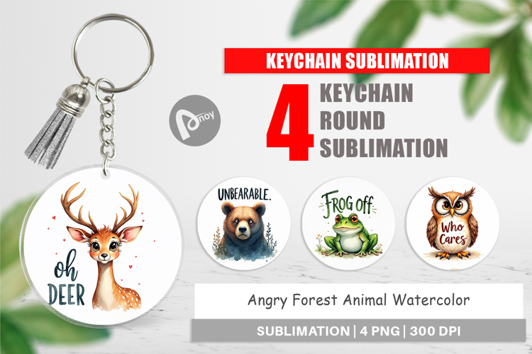 Angry Forest Animal Art Keychain