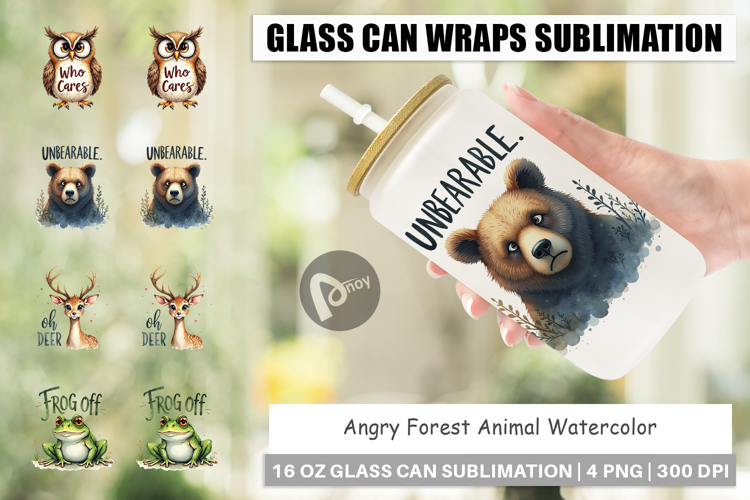 Angry Forest Animal Art Glass Can
