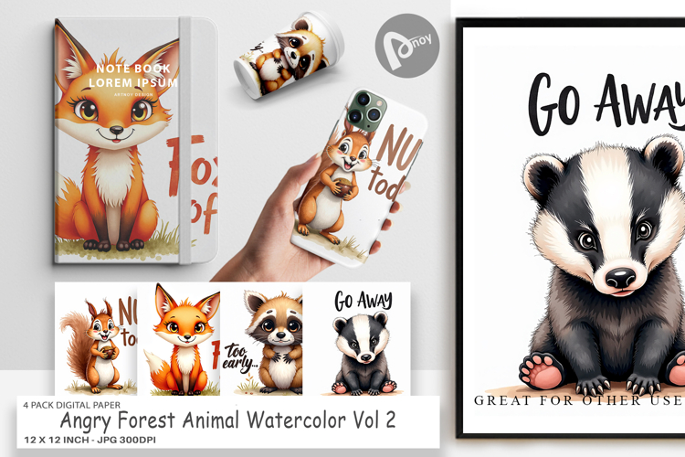 Angry Forest Animal Art Digital Paper