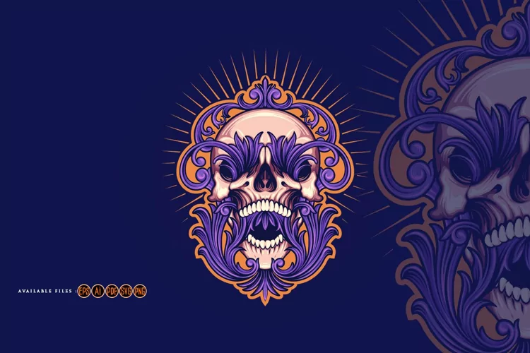 Angry Skull Frame Vintage Ornaments