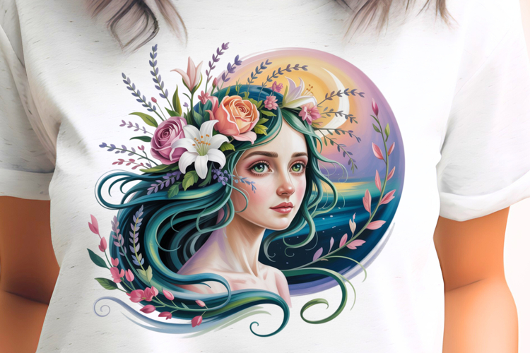 Green Floral Water Fairy PNG Sublimation