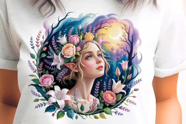 Lily Forest Fairy with Moon PNG Sublimation