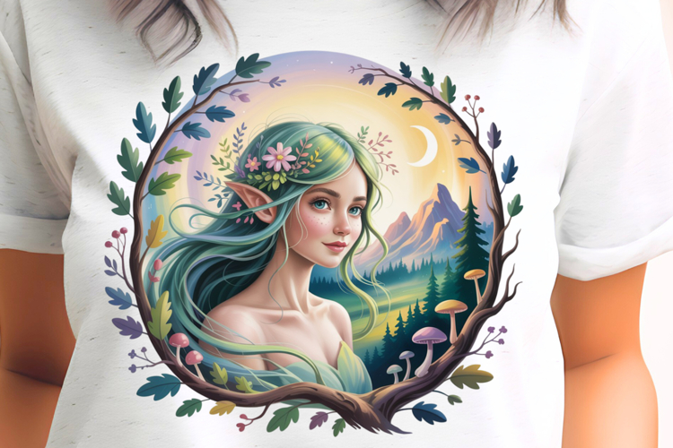 Forest Fairy with Mountain PNG Sublimation