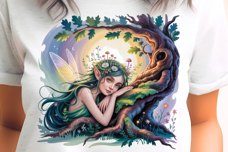 Forest Fairy with Wings and Trees PNG Sublimation