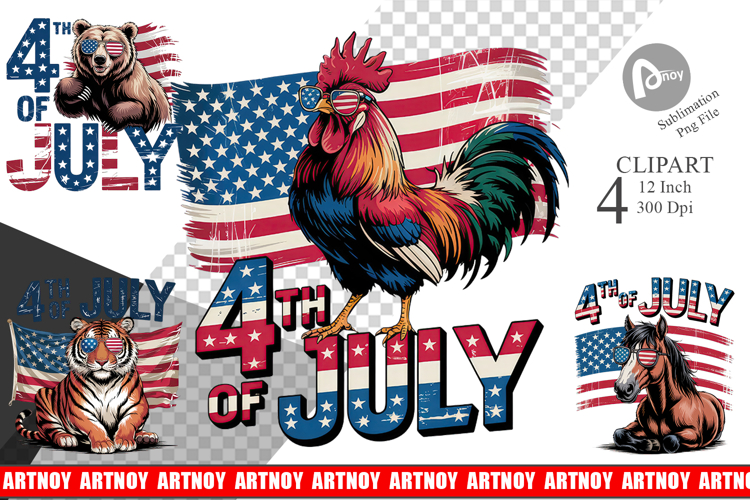 4th of July Animal Clipart example image 1