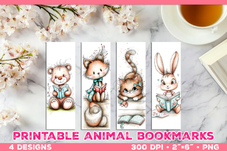 Cute Animals Reading Books Printable Bookmarks