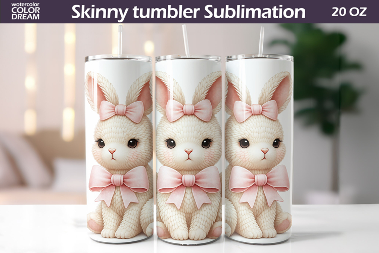 Pink Bow Bunny Tumbler Wrap | 20oz Sublimation