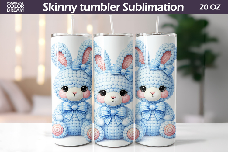 Blue Bunny Tumbler Wrap | 20oz Skinny Sublimation