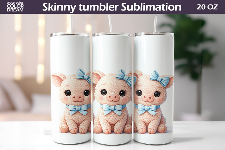 Blue Bow Pig Tumbler Design | Farm Sublimation