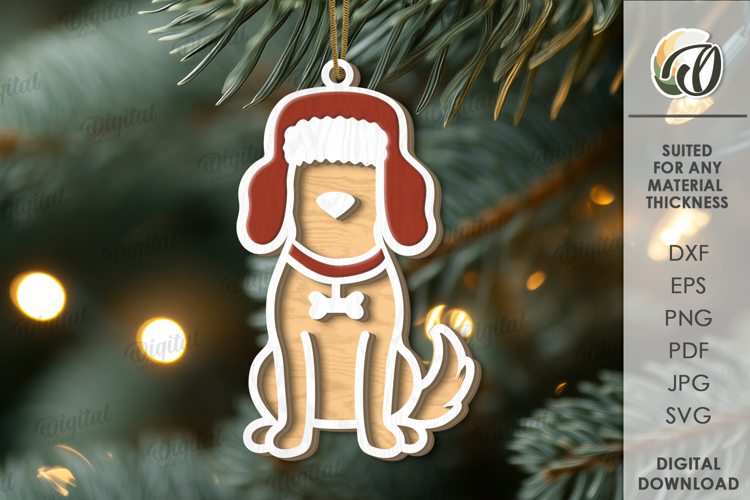 Christmas Animal Tree Ornament Laser Cut. Dog SVG