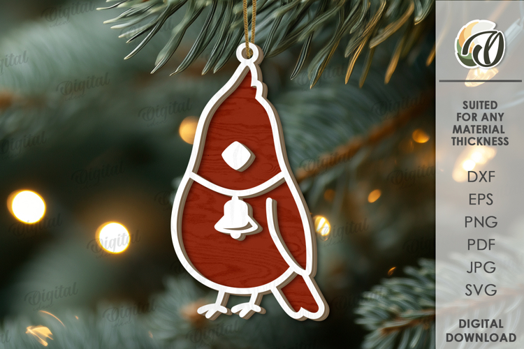Christmas Animal Tree Ornament Laser Cut. Bird SVG