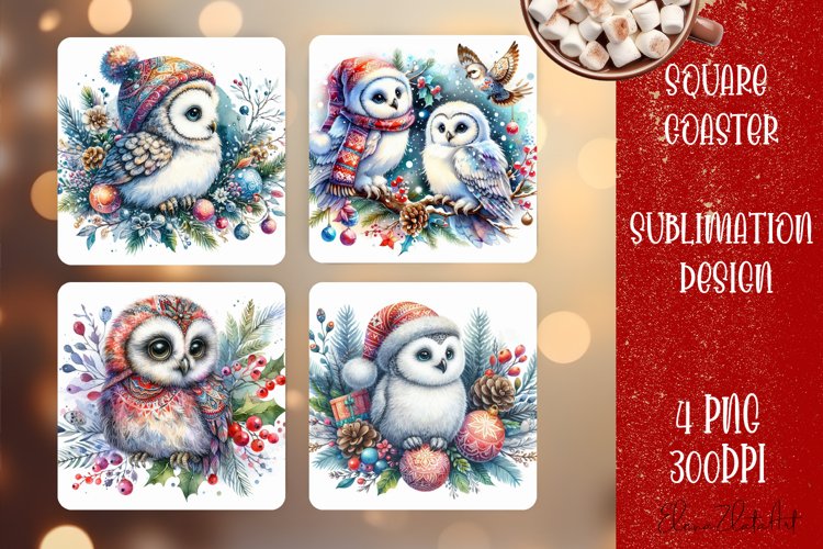 Christmas owl Sublimation Coaster Design, animal