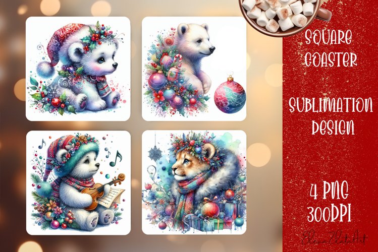 Christmas bear Sublimation Coaster Design, animal
