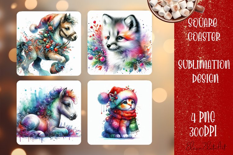 Christmas animal Sublimation Coaster Design, animal
