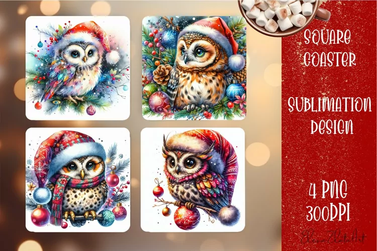 Christmas owl Sublimation Coaster Design, animal