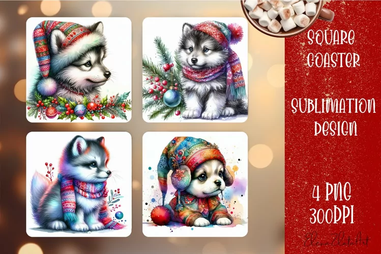 Christmas dog Sublimation Coaster Design, animal