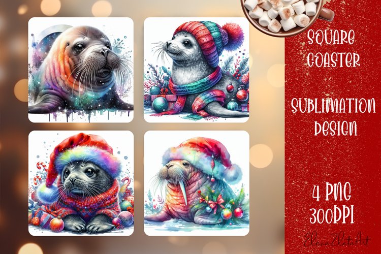 Christmas animal Sublimation Coaster Design, animal