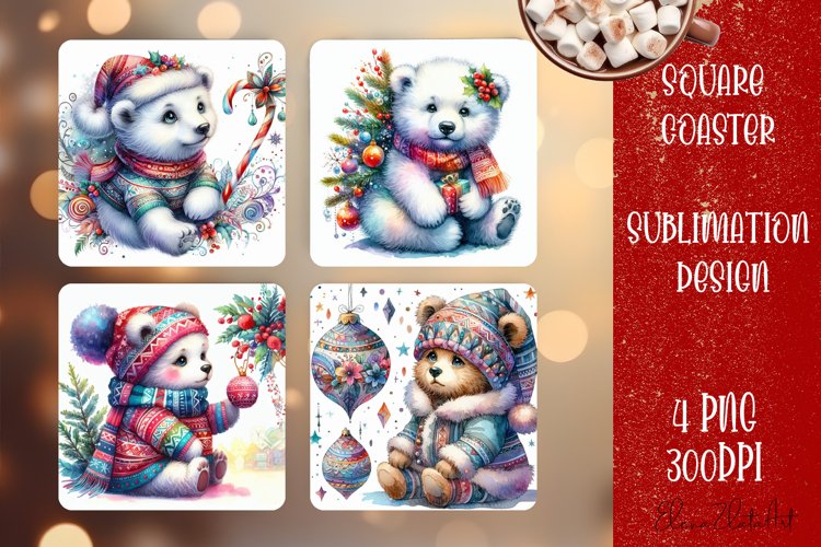 Christmas bear Sublimation Coaster Design, animal