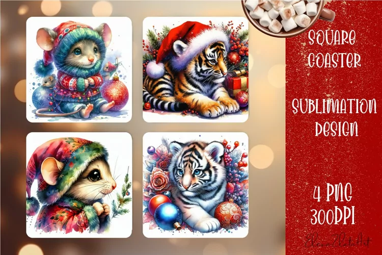 Christmas animal Sublimation Coaster Design, animal