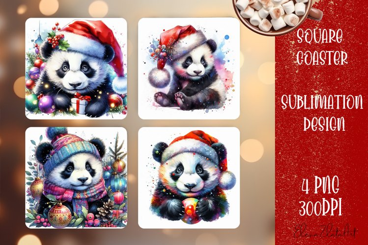 Christmas bear panda Sublimation Coaster Design, animal